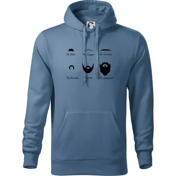 Pánská mikina Types of men - Mustache - knírek - Mikina pánská Cape s kapucí - L ( Denim )