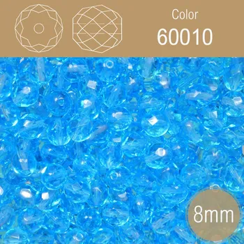 Korálek Korálky BROUŠENÉ 8mm. Barva 60010. Průhledná modrá. Balení 25Ks.