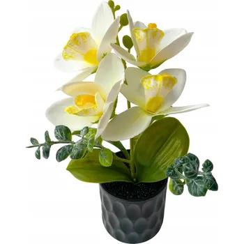 umělá květina Květina ORCHIDEJ Bílo-Žlutá v Plastovém Květináči jako Živá jako Dárek 23cm