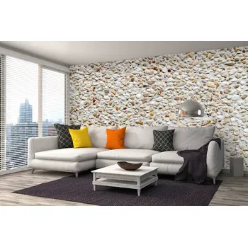 Fototapeta DIMEX | Samolepicí vliesová fototapeta na zeď Štěrková kamenná zeď MA-5-2366 | 375 x 250 cm | červená, bílá, oranžová, hnědá + Samolepicí vliesová fototapeta na stěnu DIMEX Štěrková kamenná stěnu DIMEX MA52366 v rozměru 375 x 250 cm