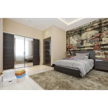 Fototapeta DIMEX | Samolepicí vliesová fototapeta na zeď Stará oprýskaná cihlová zeď MA-5-2652 | 375 x 250 cm | zelená, oranžová, hnědá + Samolepicí vliesová fototapeta na stěnu DIMEX Stará oprýskaná cihlová stěnu DIMEX MA52652 v rozměru 375 x 250 cm