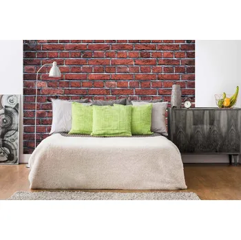 Fototapeta DIMEX | Samolepicí vliesová fototapeta na zeď Tmavě červené cihly MA-5-2658 | 375 x 250 cm | červená, bílá + Samolepicí vliesová fototapeta na stěnu DIMEX Tmavě červené cihly MA52658 v rozměru 375 x 250 cm