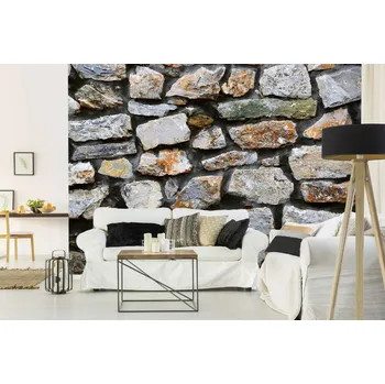 Fototapeta DIMEX | Samolepicí vliesová fototapeta na zeď Strukturovaná kamenná zeď MA-5-2381 | 375 x 250 cm | bílá, oranžová, šedá + Samolepicí vliesová fototapeta na stěnu DIMEX Strukturovaná kamenná stěnu DIMEX MA52381 v rozměru 375 x 250 cm