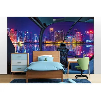 Fototapeta DIMEX | Samolepicí vliesová fototapeta na zeď Kokpit vrtulníku MA-5-2915 | 375 x 250 cm | modrá, šedá + Samolepicí vliesová fototapeta na stěnu DIMEX Kokpit vrtulníku MA52915 v rozměru 375 x 250 cm