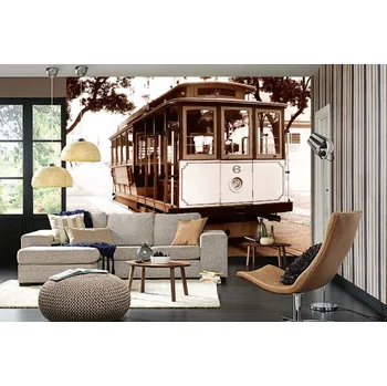 Fototapeta DIMEX | Samolepicí vliesová fototapeta na zeď Stará tramvaj z roku 1873 MA-5-2882 | 375 x 250 cm | bílá, černá + Samolepicí vliesová fototapeta na stěnu DIMEX Stará tramvaj z roku 1873 MA52882 v rozměru 375 x 250 cm