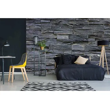 Fototapeta DIMEX | Samolepicí vliesová fototapeta na zeď Břidlicová zeď MA-5-2355 | 375 x 250 cm | černá, šedá + Samolepicí vliesová fototapeta na stěnu DIMEX Břidlicová stěnu DIMEX MA52355 v rozměru 375 x 250 cm