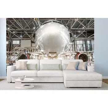 Fototapeta DIMEX | Samolepicí vliesová fototapeta na zeď Údržba letadla MA-5-2701 | 375 x 250 cm | červená, bílá + Samolepicí vliesová fototapeta na stěnu DIMEX Údržba letadla MA52701 v rozměru 375 x 250 cm