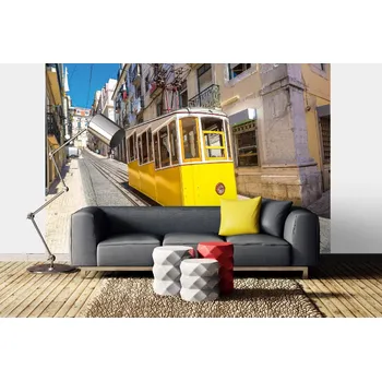 Fototapeta DIMEX | Samolepicí vliesová fototapeta na zeď Lanová dráha Gloria MA-5-2892 | 375 x 250 cm | béžová, žlutá, šedá + Samolepicí vliesová fototapeta na stěnu DIMEX Lanová dráha Gloria MA52892 v rozměru 375 x 250 cm