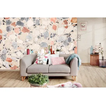 Fototapeta DIMEX | Samolepicí vliesová fototapeta na zeď Terrazzo podlahová textura MA-5-2348 | 375 x 250 cm | modrá, červená, bílá, oranžová + Samolepicí vliesová fototapeta na stěnu DIMEX Terrazzo podlahová textura MA52348 v rozměru 375 x 250 cm