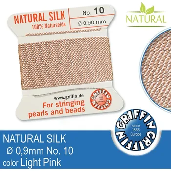 Nit Hedvábná nit s jehlou GRIFFIN síla nitě 0,90mm No.10 délka 2m. Barva Light Pink