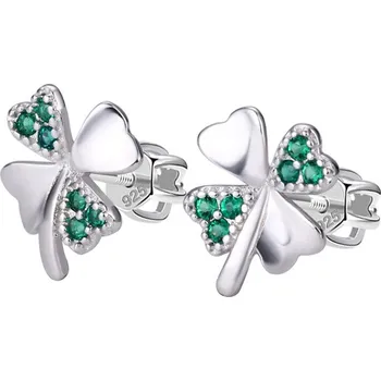 Náušnice Stříbrné náušnice čtyřlístky se zelenými zirkony