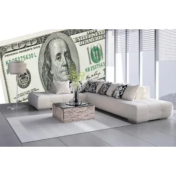 Fototapeta DIMEX | Samolepicí vliesová fototapeta na zeď Benjamin Franklin na bankovce MA-5-2937 | 375 x 250 cm | zelená, bílá, šedá + Samolepicí vliesová fototapeta na stěnu DIMEX Benjamin Franklin na bankovce MA52937 v rozměru 375 x 250 cm