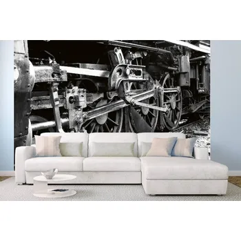 Fototapeta DIMEX | Samolepicí vliesová fototapeta na zeď Kola vlaku MA-5-2903 | 375 x 250 cm | bílá, černá + Samolepicí vliesová fototapeta na stěnu DIMEX Kola vlaku MA52903 v rozměru 375 x 250 cm