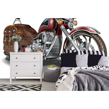 Fototapeta DIMEX | Samolepicí vliesová fototapeta na zeď Klasický vintage motocykl MA-5-2170 | 375 x 250 cm | červená, bílá, metalická, hnědá + Samolepicí vliesová fototapeta na stěnu DIMEX Klasický vintage motocykl MA52170 v rozměru 375 x 250 cm