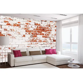 Fototapeta DIMEX | Samolepicí vliesová fototapeta na zeď Omítnutá cihlová zeď MA-5-2680 | 375 x 250 cm | červená, bílá + Samolepicí vliesová fototapeta na stěnu DIMEX Omítnutá cihlová stěnu DIMEX MA52680 v rozměru 375 x 250 cm