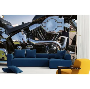 Fototapeta DIMEX | Samolepicí vliesová fototapeta na zeď Lesklý detail motocyklu MA-5-2803 | 375 x 250 cm | černá, metalická + Samolepicí vliesová fototapeta na stěnu DIMEX Lesklý detail motocyklu MA52803 v rozměru 375 x 250 cm