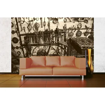 Fototapeta DIMEX | Samolepicí vliesová fototapeta na zeď Staré kolo MA-5-2794 | 375 x 250 cm | bílá, černá + Samolepicí vliesová fototapeta na stěnu DIMEX Staré kolo MA52794 v rozměru 375 x 250 cm