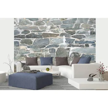 Fototapeta DIMEX | Samolepicí vliesová fototapeta na zeď Starý kamenný obklad MA-5-2376 | 375 x 250 cm | modrá, bílá, šedá + Samolepicí vliesová fototapeta na stěnu DIMEX Starý kamenný obklad MA52376 v rozměru 375 x 250 cm