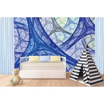 Fototapeta DIMEX | Samolepicí vliesová fototapeta na zeď Modré abstraktní křivky MA-5-2529 | 375 x 250 cm | zelená, modrá, šedá + Samolepicí vliesová fototapeta na stěnu DIMEX Modré abstraktní křivky MA52529 v rozměru 375 x 250 cm