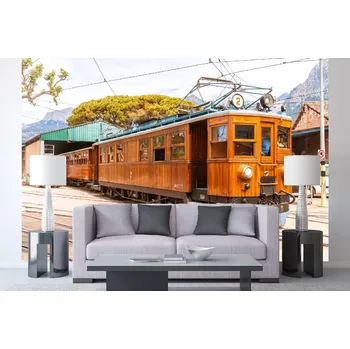 Fototapeta DIMEX | Samolepicí vliesová fototapeta na zeď Retro tramvaj MA-5-2886 | 375 x 250 cm | zelená, hnědá, šedá + Samolepicí vliesová fototapeta na stěnu DIMEX Retro tramvaj MA52886 v rozměru 375 x 250 cm