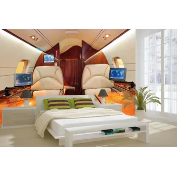 Fototapeta DIMEX | Samolepicí vliesová fototapeta na zeď Luxusní letadlo MA-5-2921 | 375 x 250 cm | béžová, hnědá + Samolepicí vliesová fototapeta na stěnu DIMEX Luxusní letadlo MA52921 v rozměru 375 x 250 cm