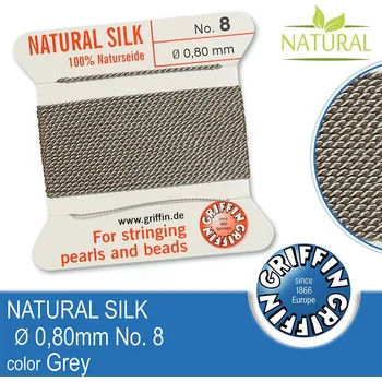 Nit Hedvábná nit s jehlou GRIFFIN síla nitě 0,80mm No.8 délka 2m. Barva Grey