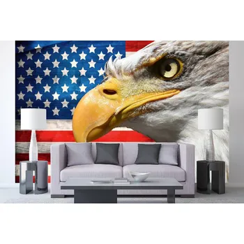 Fototapeta DIMEX | Samolepicí vliesová fototapeta na zeď Portrét orla na vlajce MA-5-2958 | 375 x 250 cm | modrá, červená, bílá, žlutá + Samolepicí vliesová fototapeta na stěnu DIMEX Portrét orla na vlajce MA52958 v rozměru 375 x 250 cm