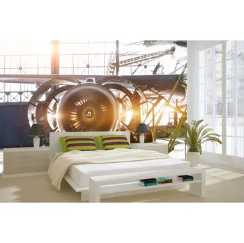 Fototapeta DIMEX | Samolepicí vliesová fototapeta na zeď Otevřený motor letadla MA-5-2843 | 375 x 250 cm | bílá, žlutá + Samolepicí vliesová fototapeta na stěnu DIMEX Otevřený motor letadla MA52843 v rozměru 375 x 250 cm