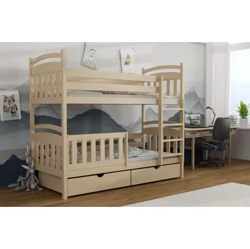 Dětská postel Dětská patrová postel z masivu borovice ADAM se šuplíky - 200x80 cm - PŘÍRODNÍ BOROVICE