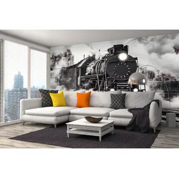Fototapeta DIMEX | Samolepicí vliesová fototapeta na zeď Parní vlak MA-5-2902 | 375 x 250 cm | červená, bílá, černá + Samolepicí vliesová fototapeta na stěnu DIMEX Parní vlak MA52902 v rozměru 375 x 250 cm