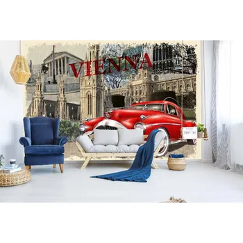 Fototapeta DIMEX | Samolepicí vliesová fototapeta na zeď Vintage vídeňský plakát MA-5-2223 | 375 x 250 cm | červená, bílá, béžová, hnědá + Samolepicí vliesová fototapeta na stěnu DIMEX Vintage vídeňský plakát MA52223 v rozměru 375 x 250 cm