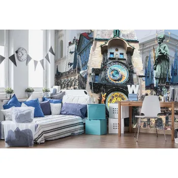 Fototapeta DIMEX | Samolepicí vliesová fototapeta na zeď Pražský vintage plakát MA-5-2186 | 375 x 250 cm | modrá, červená, zlatá, černá, hnědá + Samolepicí vliesová fototapeta na stěnu DIMEX Pražský vintage plakát MA52186 v rozměru 375 x 250 cm