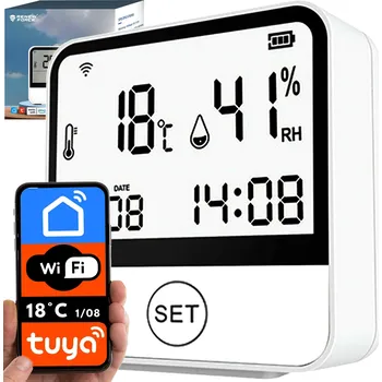 Meteostanice TEPLOMĚR METEOROLOGICKÁ STANICE BEZDRÁTOVÝ HYGROMETR HODINY WIFI TUYA