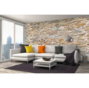 Fototapeta DIMEX | Samolepicí vliesová fototapeta na zeď Béžová kamenná zeď MA-5-2388 | 375 x 250 cm | béžová, žlutá, oranžová, hnědá + Samolepicí vliesová fototapeta na stěnu DIMEX Béžová kamenná stěnu DIMEX MA52388 v rozměru 375 x 250 cm