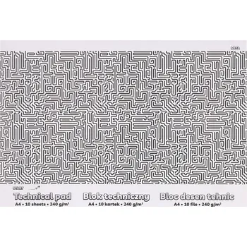 Technický blok bílý STRIGO A4 10 listů 240g lepený nahoře Labirynt