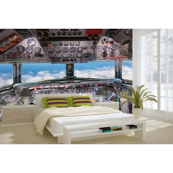 Fototapeta DIMEX | Samolepicí vliesová fototapeta na zeď Kokpit letadla MA-5-2917 | 375 x 250 cm | modrá, žlutá, šedá + Samolepicí vliesová fototapeta na stěnu DIMEX Kokpit letadla MA52917 v rozměru 375 x 250 cm