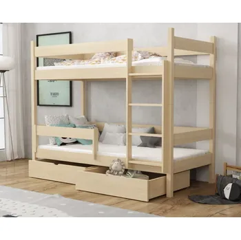 Dětská postel Dětská patrová postel z masivu borovice LEGEND se šuplíky - 180x80 cm - PŘÍRODNÍ BOROVICE