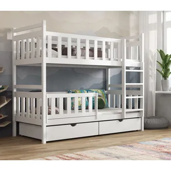 Dětská postel Dětská patrová postel z masivu borovice KAREL se šuplíky - 200x80 cm - BÍLÁ