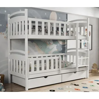 Dětská postel Dětská patrová postel z masivu borovice KRISTEN se šuplíky - 180x80 cm - BÍLÁ