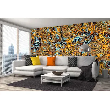 Fototapeta DIMEX | Samolepicí vliesová fototapeta na zeď Barevný vlnitý abstrakt MA-5-2525 | 375 x 250 cm | modrá, černá, oranžová + Samolepicí vliesová fototapeta na stěnu DIMEX Barevný vlnitý abstrakt MA52525 v rozměru 375 x 250 cm