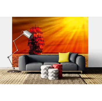 Fototapeta DIMEX | Samolepicí vliesová fototapeta na zeď Loď při západu slunce MA-5-2770 | 375 x 250 cm | žlutá, oranžová + Samolepicí vliesová fototapeta na stěnu DIMEX Loď při západu slunce MA52770 v rozměru 375 x 250 cm