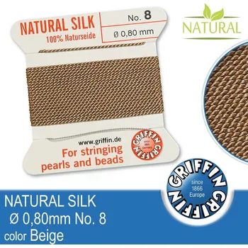 Nit Hedvábná nit s jehlou GRIFFIN síla nitě 0,80mm No.8 délka 2m. Barva Beige