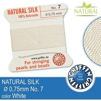 Nit Hedvábná nit s jehlou GRIFFIN síla nitě 0,75mm No.7 délka 2m. Barva White
