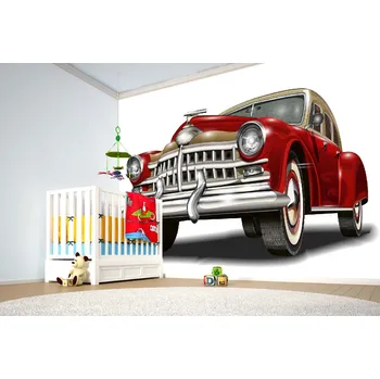 Fototapeta DIMEX | Samolepicí vliesová fototapeta na zeď Maska retro automobilu MA-5-2197 | 375 x 250 cm | červená, bílá, metalická, hnědá + Samolepicí vliesová fototapeta na stěnu DIMEX Maska retro automobilu MA52197 v rozměru 375 x 250 cm