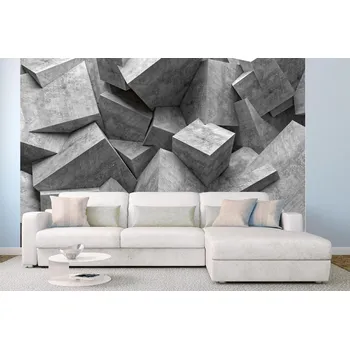 Fototapeta DIMEX | Samolepicí vliesová fototapeta na zeď Beton 3D krychle MA-5-2590 | 375 x 250 cm | bílá, černá, šedá + Samolepicí vliesová fototapeta na stěnu DIMEX Beton 3D krychle MA52590 v rozměru 375 x 250 cm