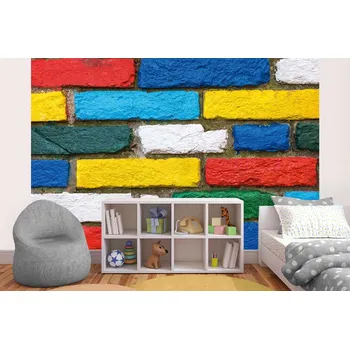 Fototapeta DIMEX | Samolepicí vliesová fototapeta na zeď Malovaná cihlová zeď MA-5-2675 | 375 x 250 cm | zelená, modrá, červená, bílá, žlutá + Samolepicí vliesová fototapeta na stěnu DIMEX Malovaná cihlová stěnu DIMEX MA52675 v rozměru 375 x 250 cm