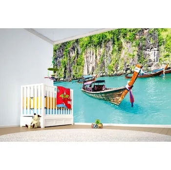 Fototapeta DIMEX | Samolepicí vliesová fototapeta na zeď Laguna Maya Bay MA-5-2741 | 375 x 250 cm | zelená, hnědá, šedá + Samolepicí vliesová fototapeta na stěnu DIMEX Laguna Maya Bay MA52741 v rozměru 375 x 250 cm