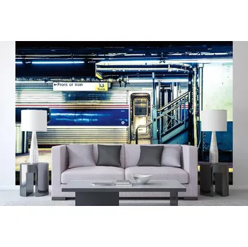 Fototapeta DIMEX | Samolepicí vliesová fototapeta na zeď Vlak ve stanici MA-5-2813 | 375 x 250 cm | modrá, metalická + Samolepicí vliesová fototapeta na stěnu DIMEX Vlak ve stanici MA52813 v rozměru 375 x 250 cm