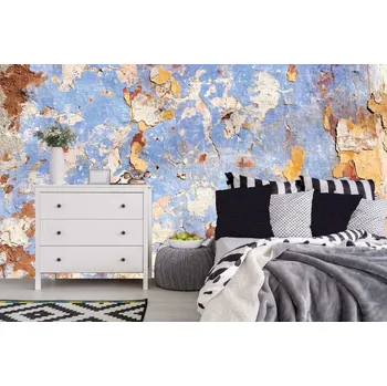 Fototapeta DIMEX | Samolepicí vliesová fototapeta na zeď Stará popraskaná omítka MA-5-2421 | 375 x 250 cm | modrá, bílá, oranžová + Samolepicí vliesová fototapeta na stěnu DIMEX Stará popraskaná omítka MA52421 v rozměru 375 x 250 cm