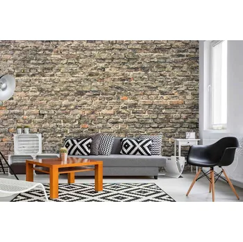 Fototapeta DIMEX | Samolepicí vliesová fototapeta na zeď Stará cihlová zeď MA-5-2372 | 375 x 250 cm | červená, oranžová, hnědá, šedá + Samolepicí vliesová fototapeta na stěnu DIMEX Stará cihlová stěnu DIMEX MA52372 v rozměru 375 x 250 cm